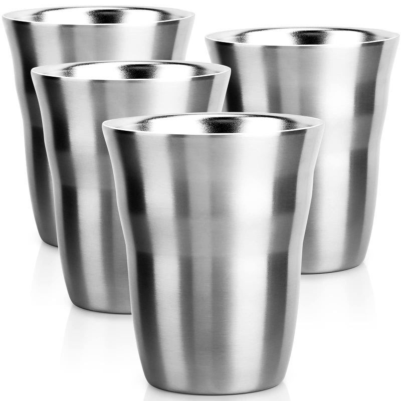 Beasea Metal Cups 8 oz Set of 4, Stainless Steel Cup 8 oz Double Wall Stackable Small Mini Glasses Insulated Drinking Tumblers for Home Restaurant Office Camping Party - Image 1